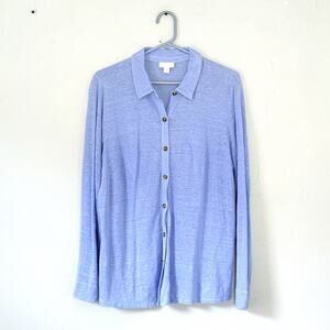 J. Jill Love Linen Top Large Light Blue Button Up Shirt Colorful Coastal